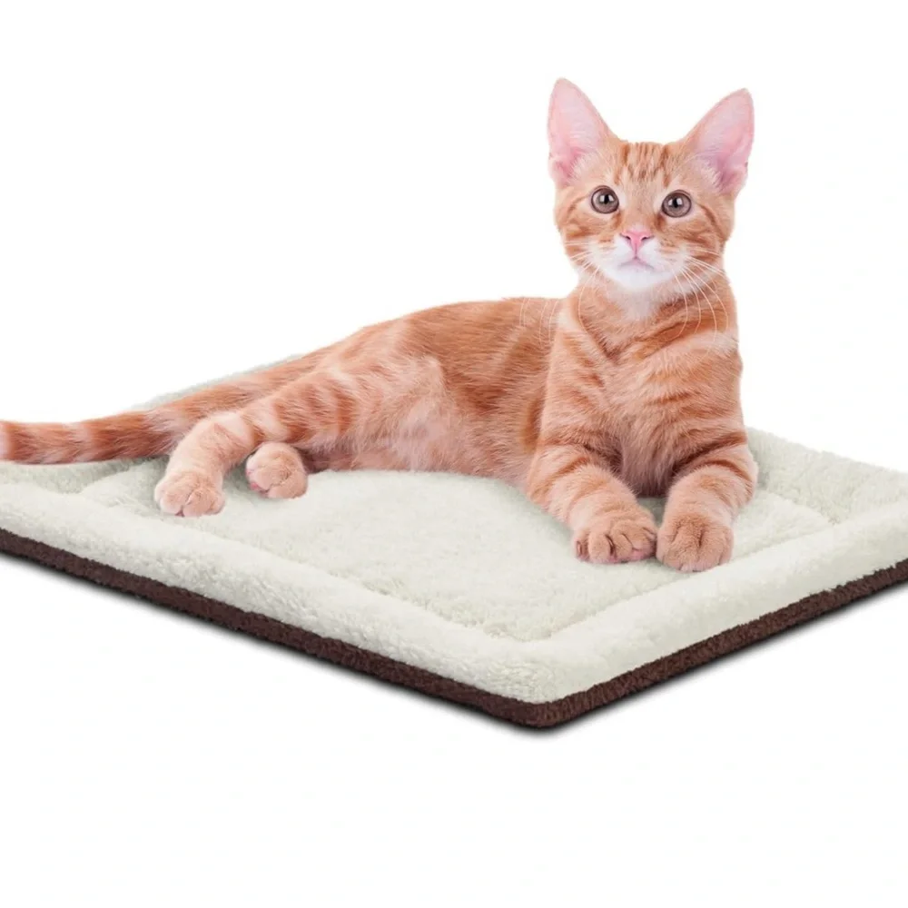 Cozy SELF HEATED SMALL PET BED - Cream and Brown, 21”x17” (2 available)